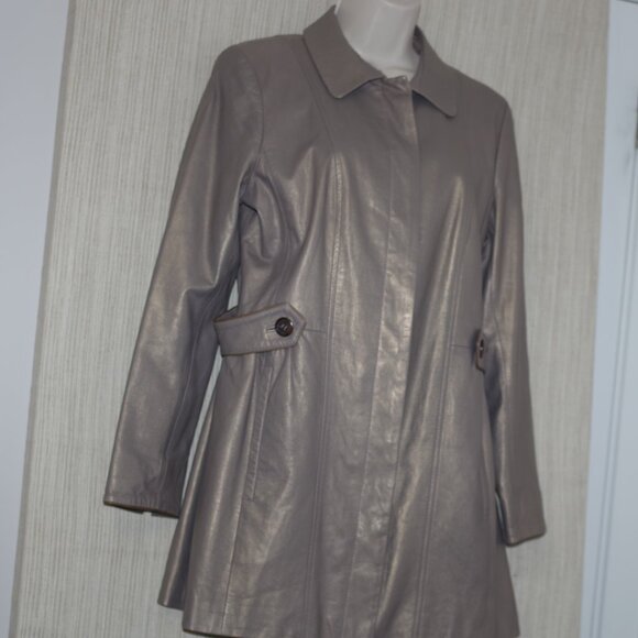 TONINO LAMBORGHINI Womens Gray Gold Lamb Skin Leather CoatSize L (RUN SMALL)